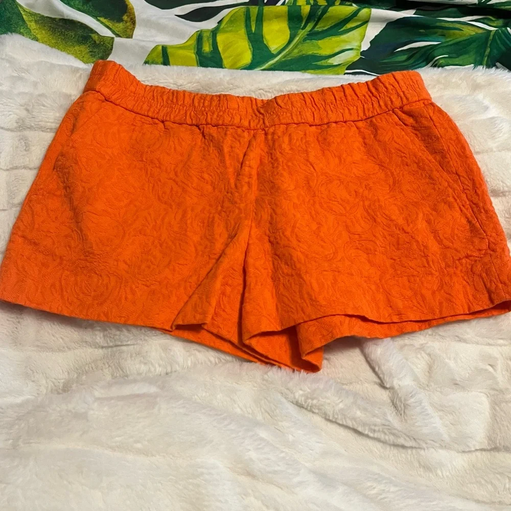 J. Crew XS/2 Orange Embossed Casual Tropical Summer Pull On Travel Lounge Shorts